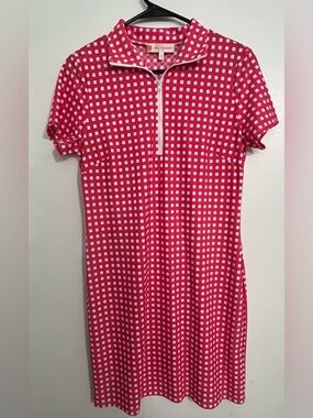 Jude Connally Pink and White Gingham Zip-Up Top #A7